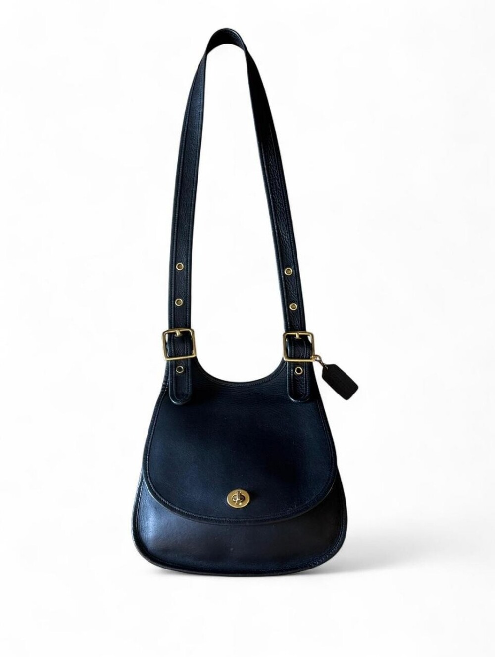 Vintage Coach Berkeley 9988 Blk Leather Saddle Bag Brass Hardware Crossbody 90s - Picture 3 of 7